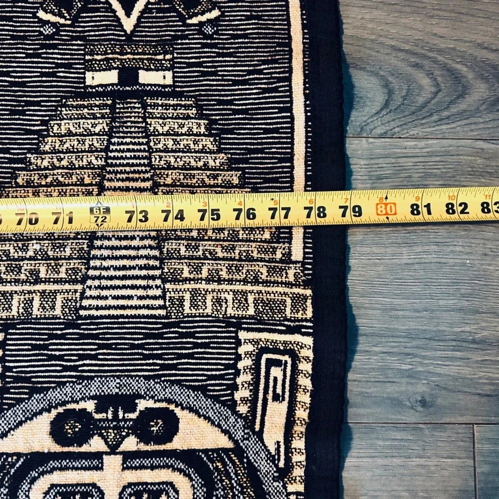 Mexican Aztec Mayan Sun Stone Calendar Woven Tapestry Blanket Jaguar Pyramids